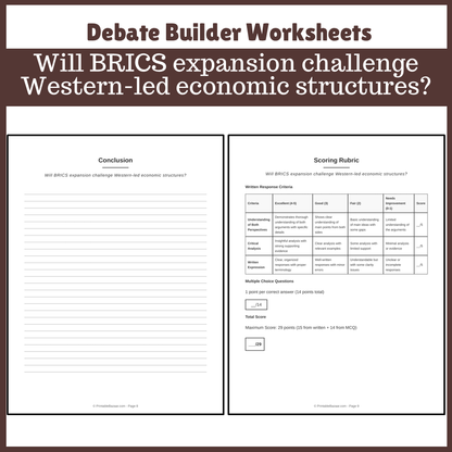 Will BRICS expansion challenge Western-led economic structures? | Favour and Against Worksheet Printable Activity