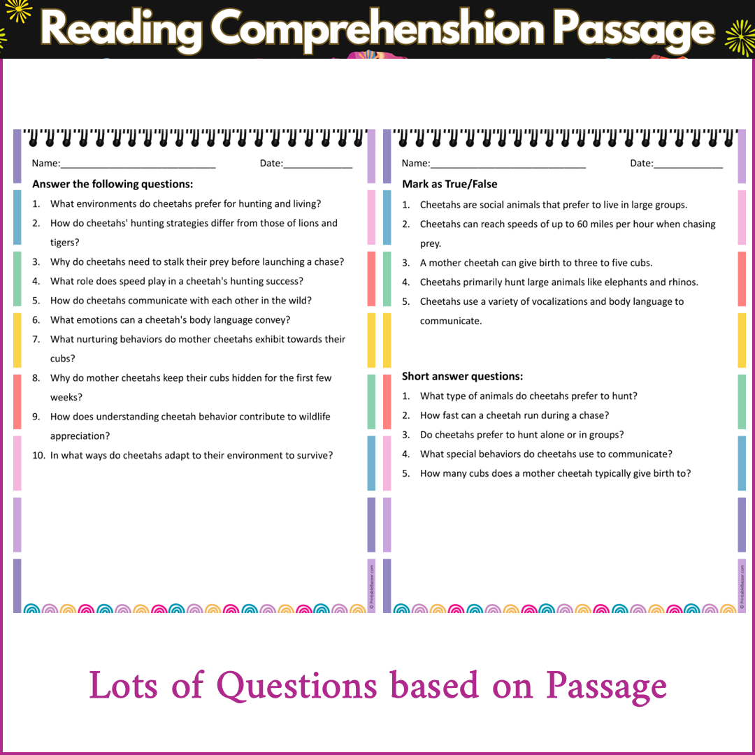 Behavior of Cheetahs | Reading Comprehension Passage and Questions