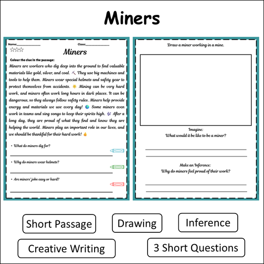 Miners | Short Reading Comprehension Creative Worksheet
