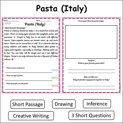 Pasta (Italy) | Short Reading Comprehension Creative Worksheet