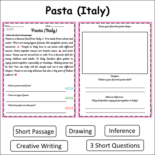 Pasta (Italy) | Short Reading Comprehension Creative Worksheet
