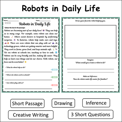 Robots in Daily Life | Short Reading Comprehension Creative Worksheet