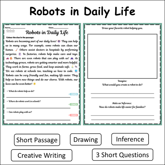 Robots in Daily Life | Short Reading Comprehension Creative Worksheet