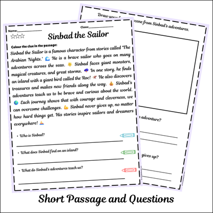 Sinbad the Sailor | Short Reading Comprehension Creative Worksheet