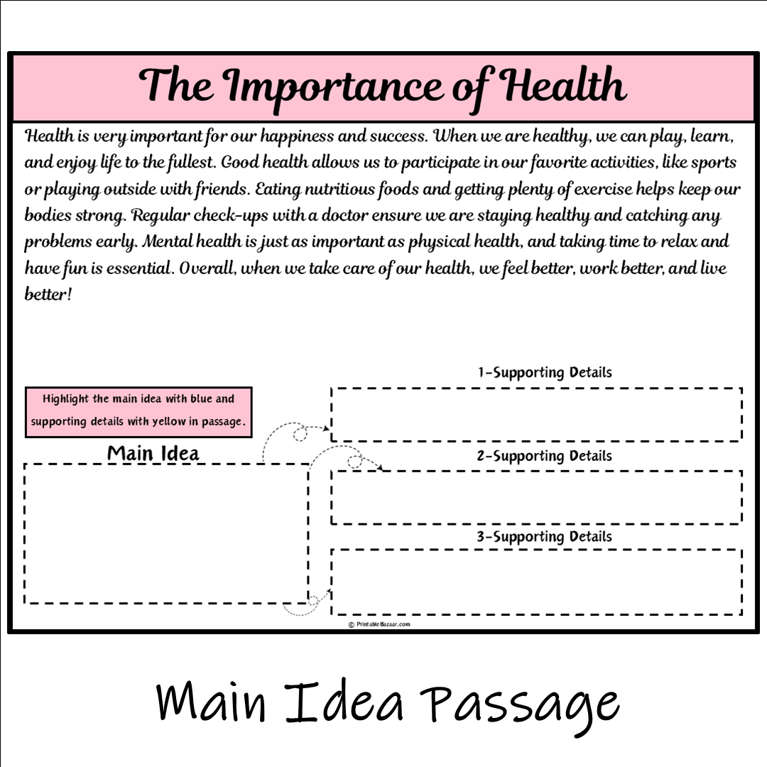 The Importance of Health | Main Idea and Supporting Details Reading Passage and Questions