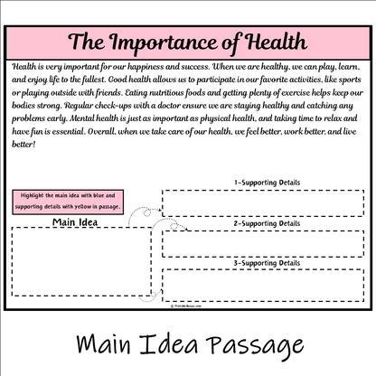 The Importance of Health | Main Idea and Supporting Details Reading Passage and Questions