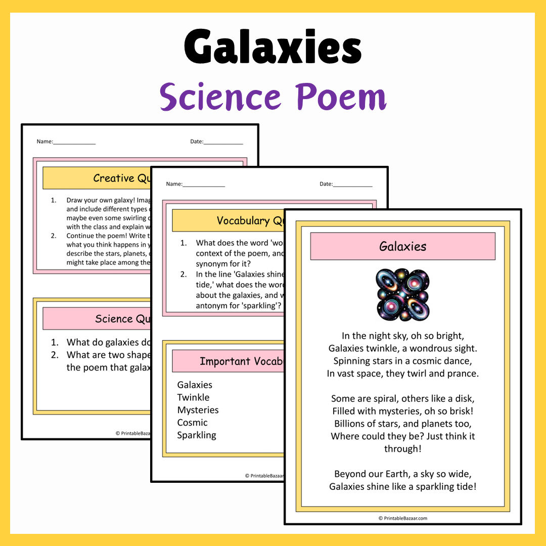 Galaxies | Science Poem Reading Comprehension Activity