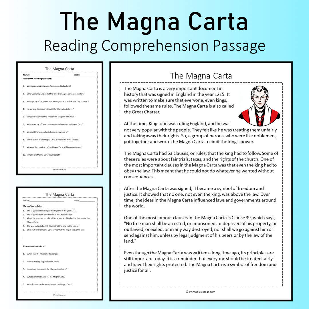 The Magna Carta | Reading Comprehension Passage Printable Worksheet