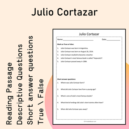 Julio Cortazar | Reading Comprehension Passage Printable Activity