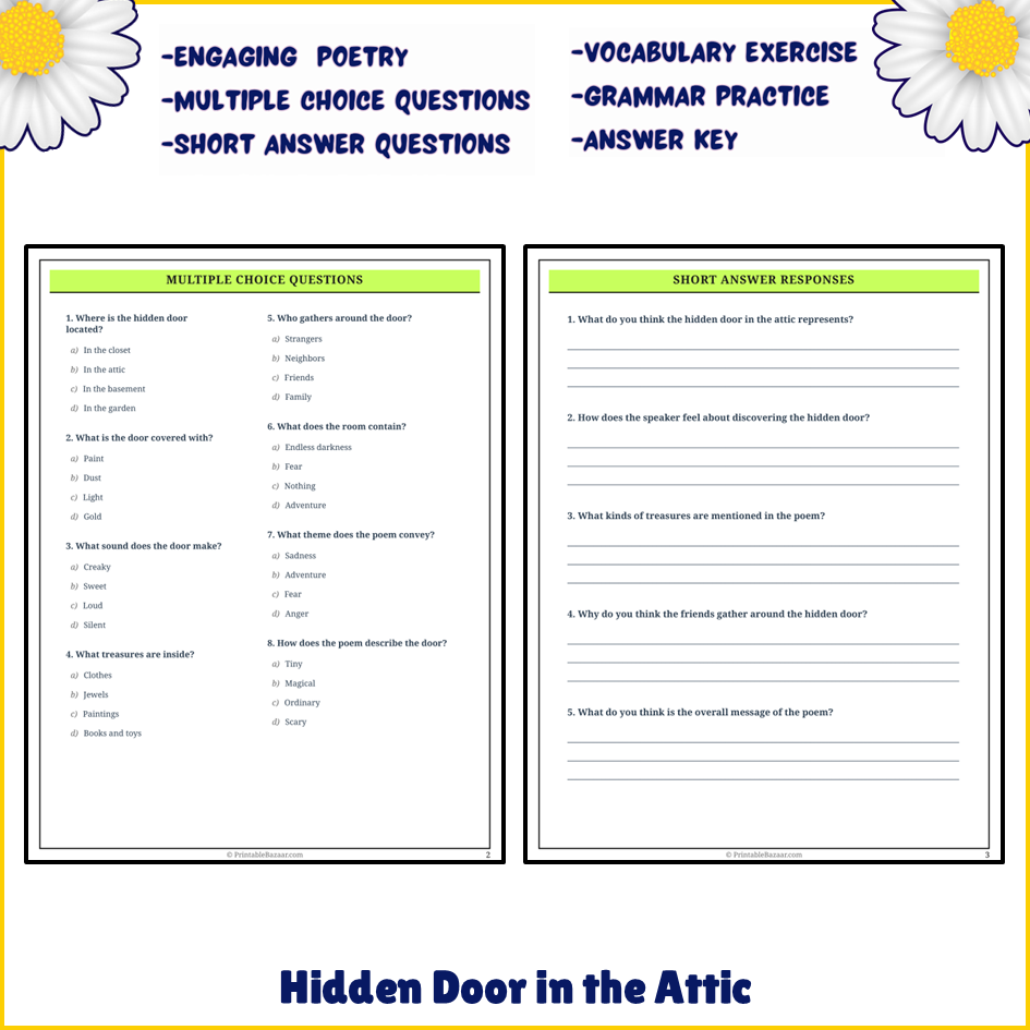 Hidden Door in the Attic | Poem Grammar Worksheet Printable Activity