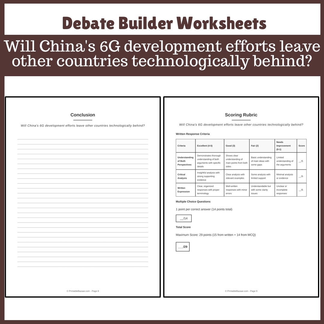 Will China's 6G development efforts leave other countries technologically behind? | Favour and Against Worksheet Printable Activity