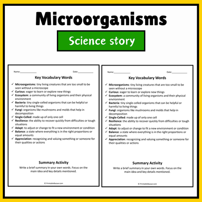 Microorganisms | Science Story Reading Comprehension Activity