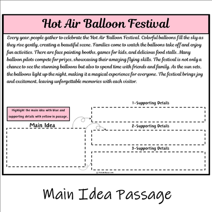 Hot Air Balloon Festival | Main Idea and Supporting Details Reading Passage and Questions