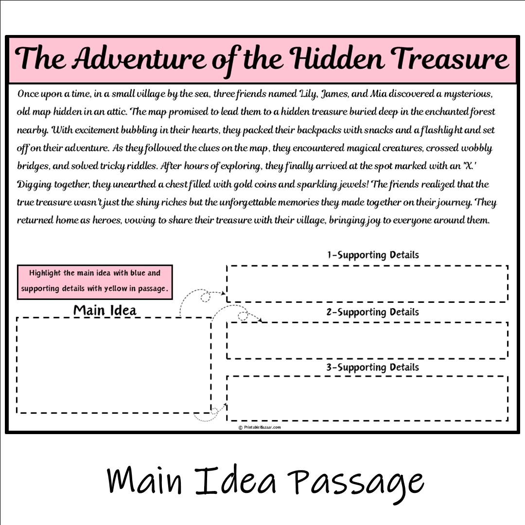 The Adventure of the Hidden Treasure | Main Idea and Supporting Details Reading Passage and Questions