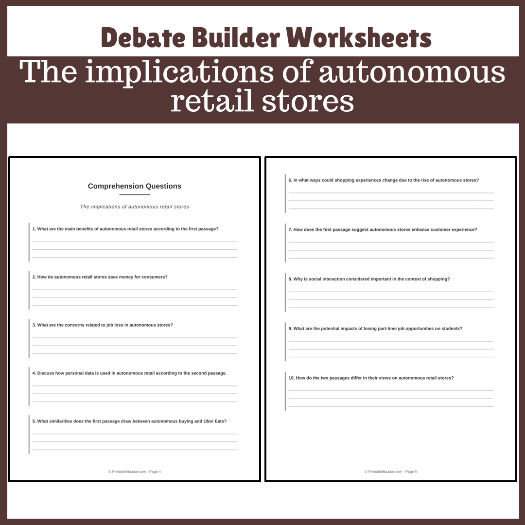 The implications of autonomous retail stores | Favour and Against Worksheet Printable Activity