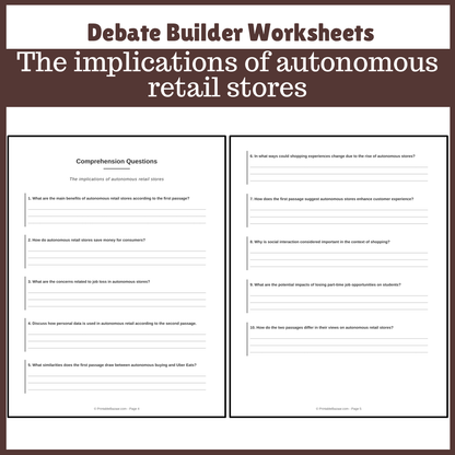 The implications of autonomous retail stores | Favour and Against Worksheet Printable Activity