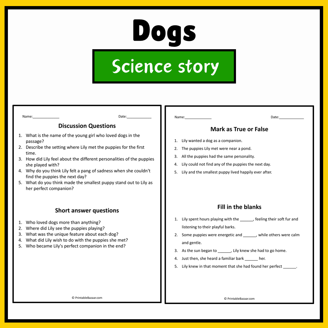 Dogs | Science Story Reading Comprehension Activity