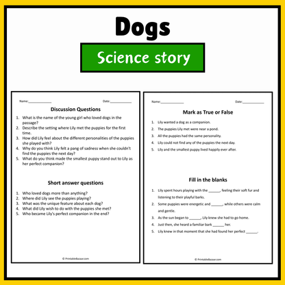 Dogs | Science Story Reading Comprehension Activity
