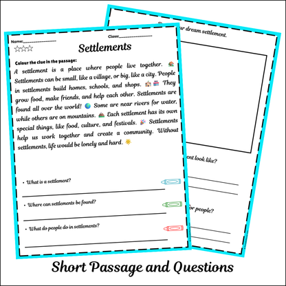 Settlements | Short Reading Comprehension Creative Worksheet