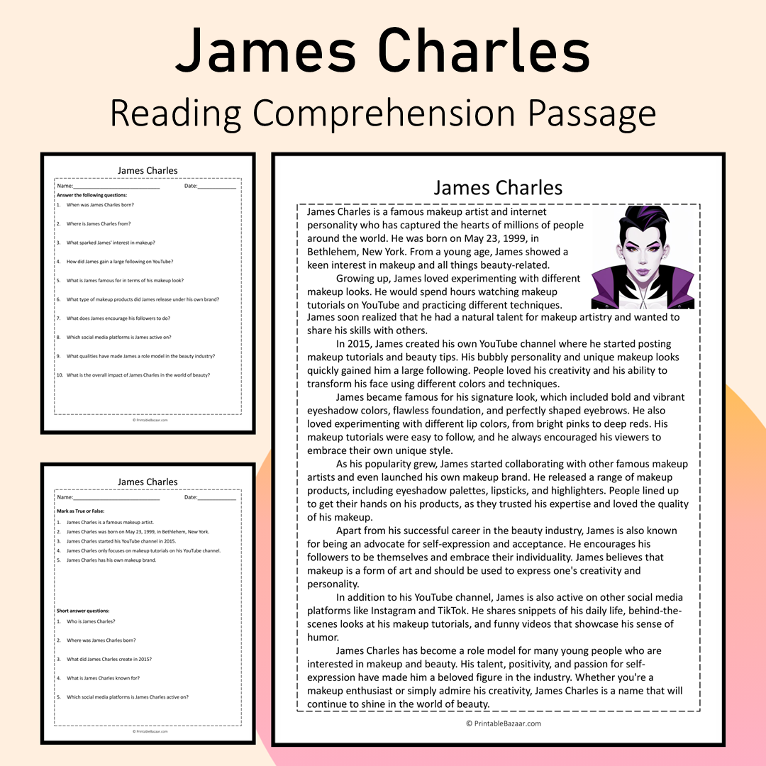 James Charles | Reading Comprehension Passage Printable Activity