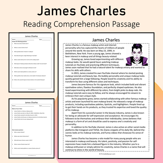 James Charles | Reading Comprehension Passage Printable Activity