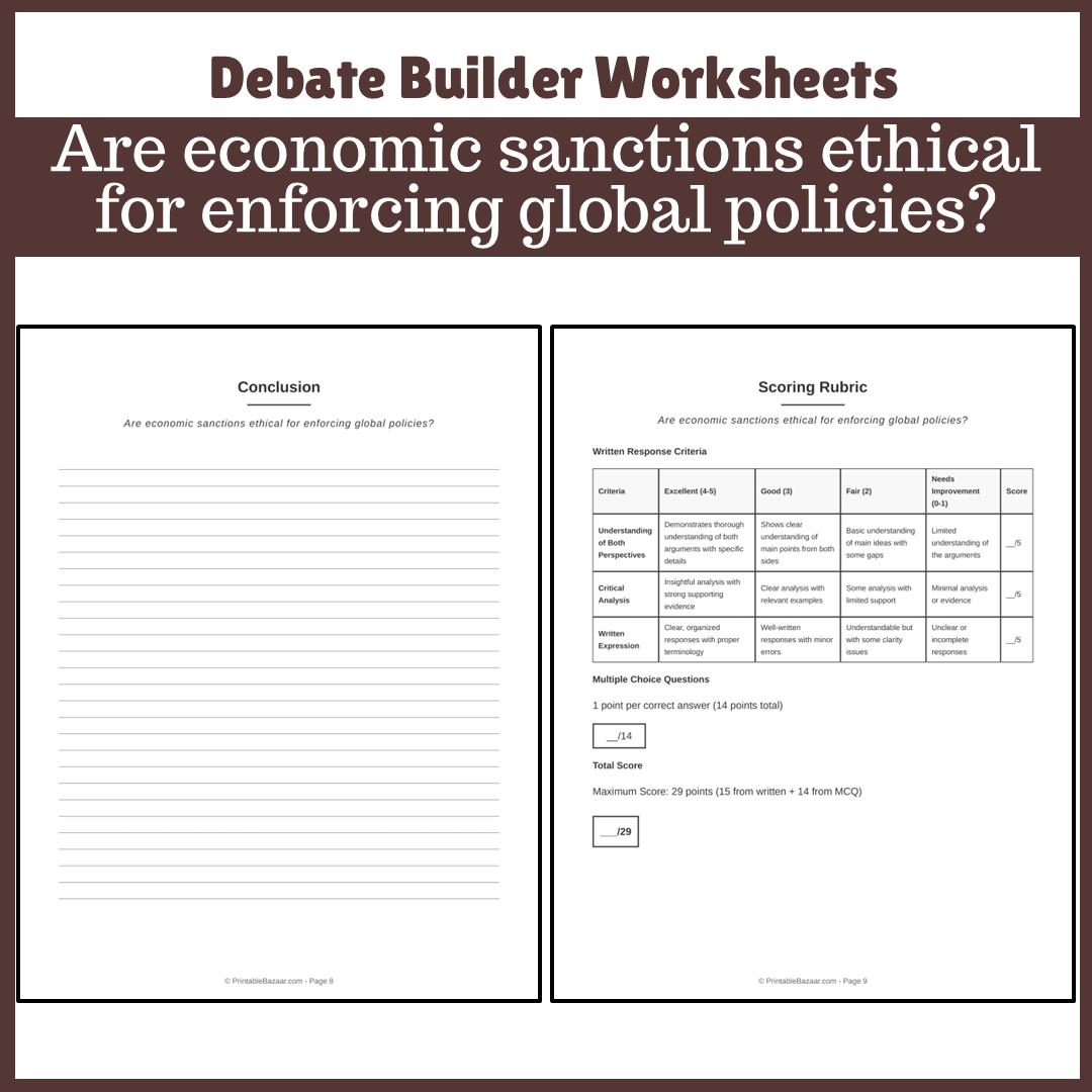 Are economic sanctions ethical for enforcing global policies? | Favour and Against Worksheet Printable Activity