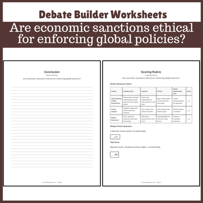 Are economic sanctions ethical for enforcing global policies? | Favour and Against Worksheet Printable Activity