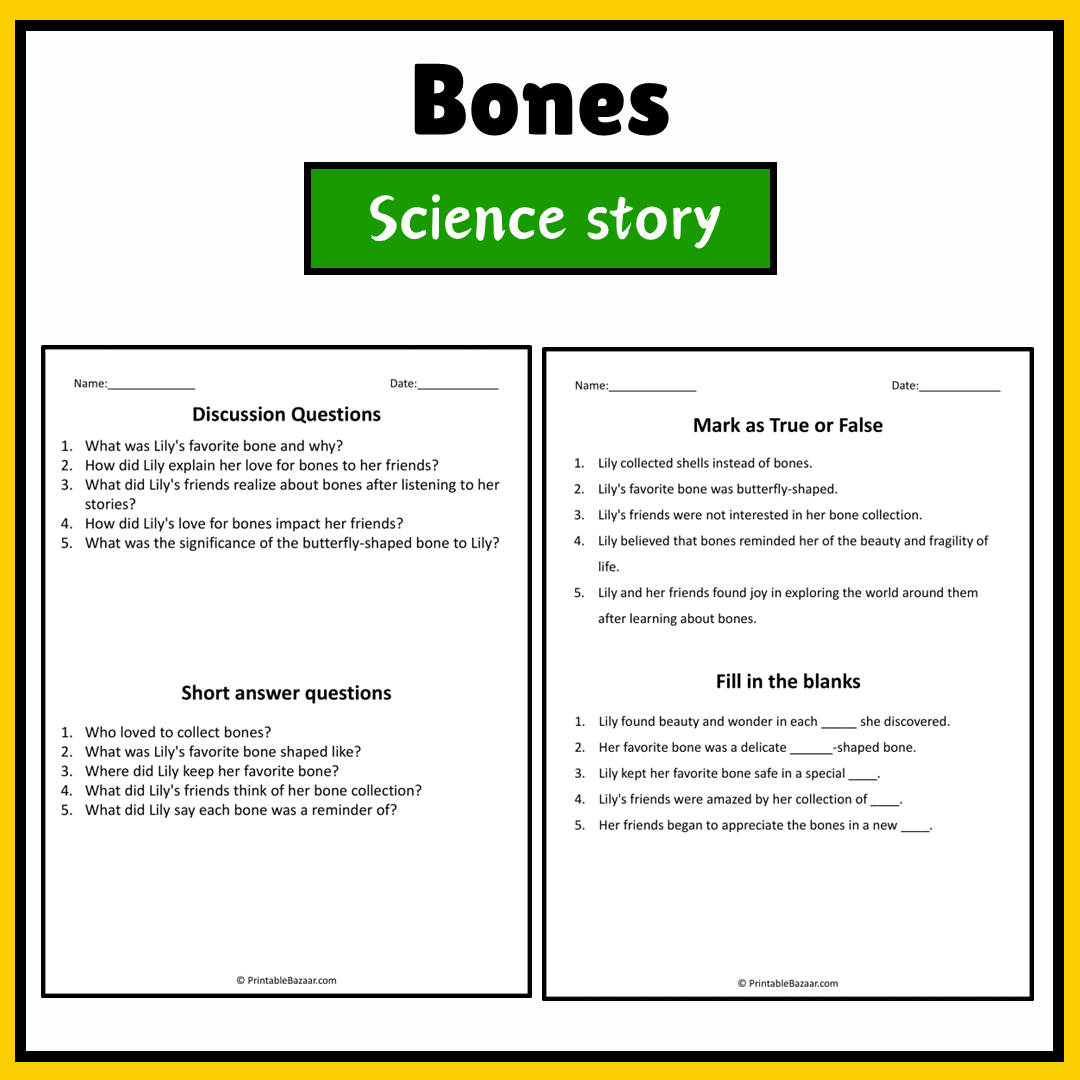 Bones | Science Story Reading Comprehension Activity