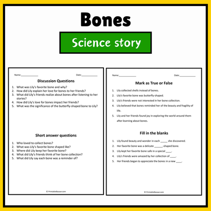 Bones | Science Story Reading Comprehension Activity