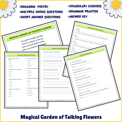 Magical Garden of Talking Flowers | Poem Grammar Worksheet Printable Activity