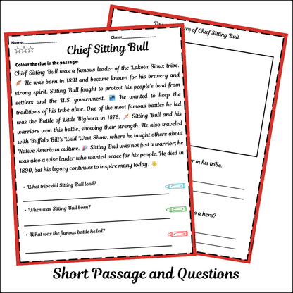 Chief Sitting Bull | Short Reading Comprehension Creative Worksheet