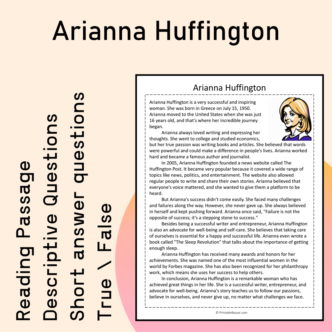 Arianna Huffington | Reading Comprehension Passage Printable Activity