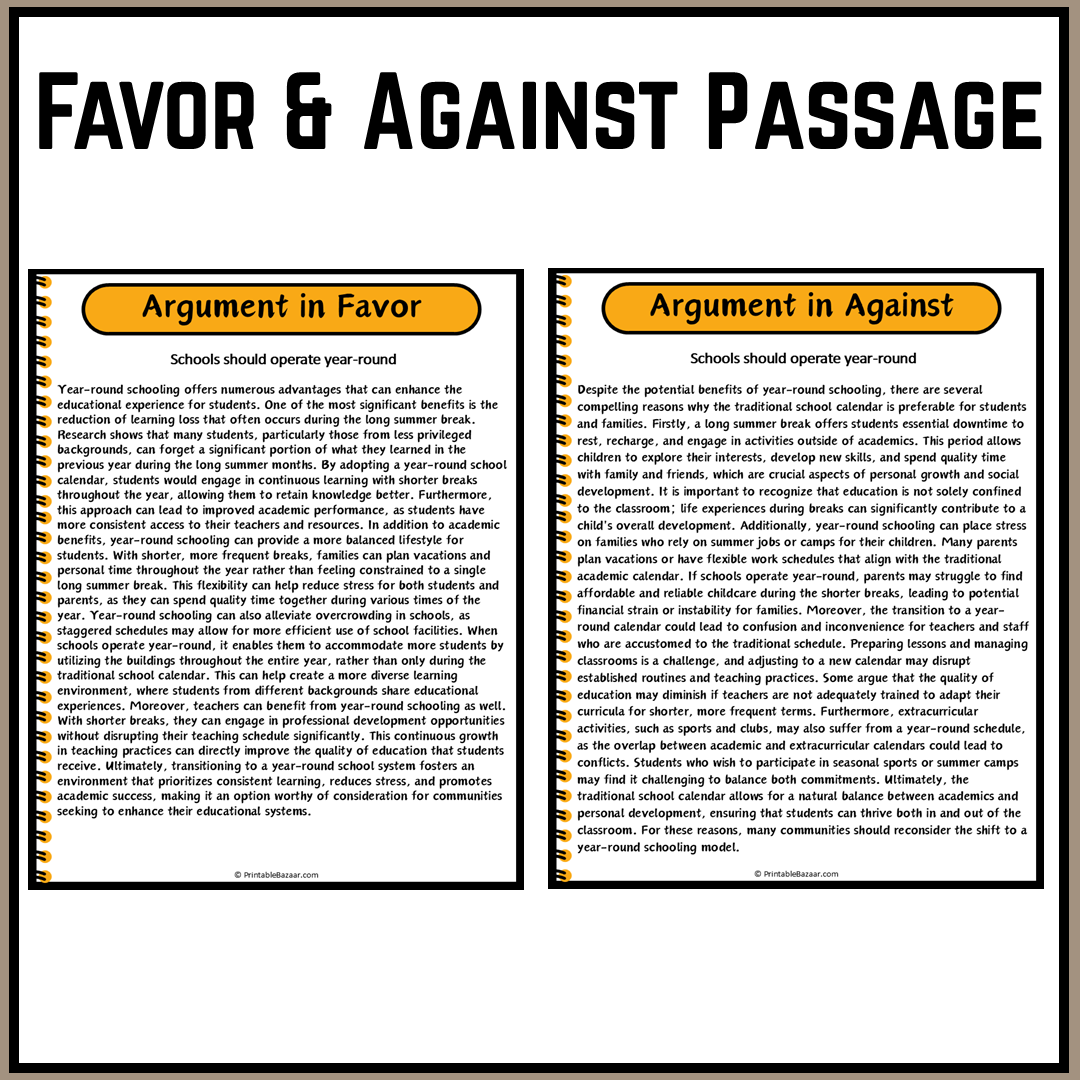 Schools should operate year-round | Debate Case Study Worksheet
