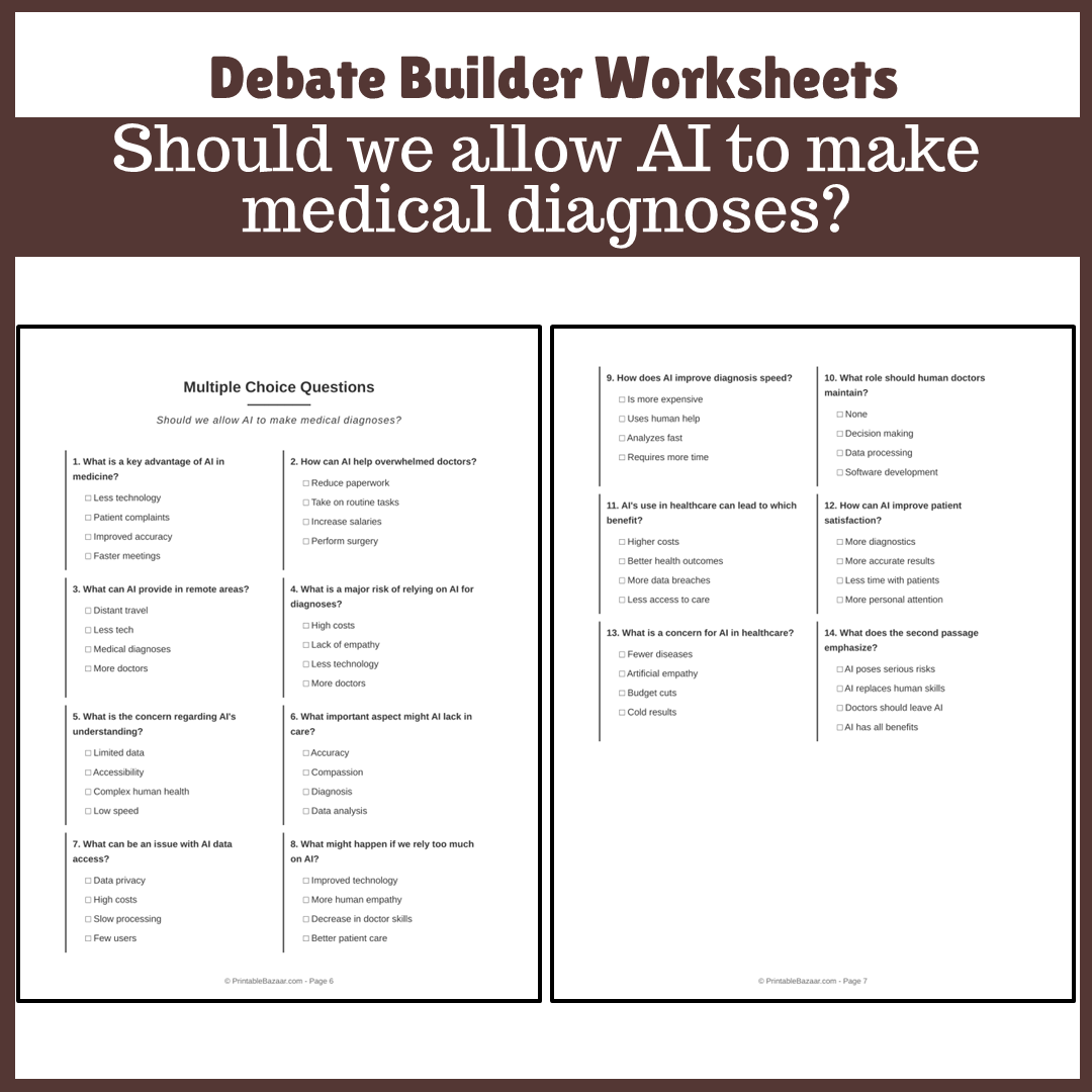 Should we allow AI to make medical diagnoses? | Favour and Against Worksheet Printable Activity
