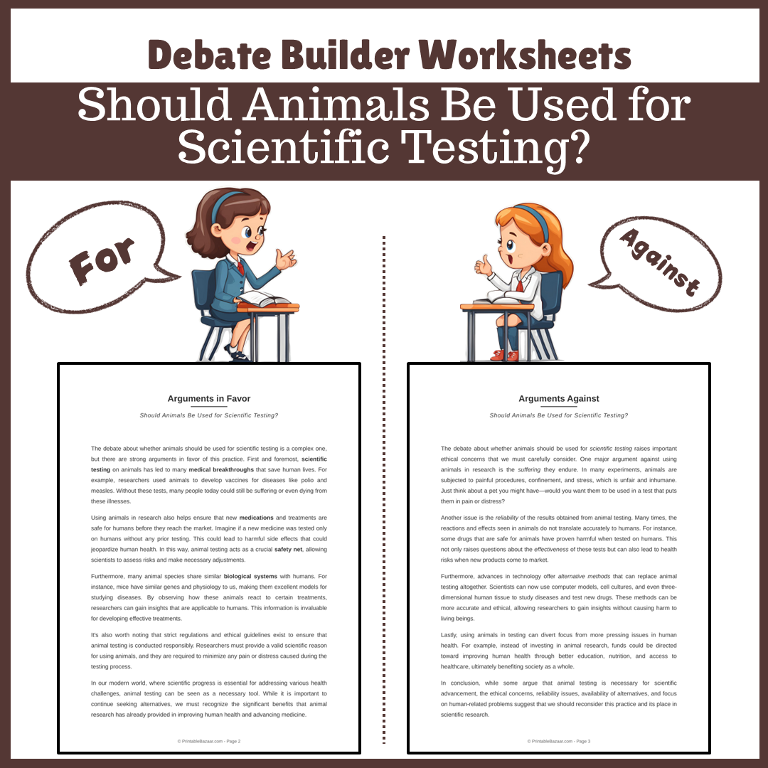 Should Animals Be Used for Scientific Testing? | Favour and Against Worksheet Printable Activity