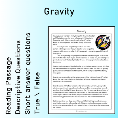 Gravity | Reading Comprehension Passage Printable Worksheet