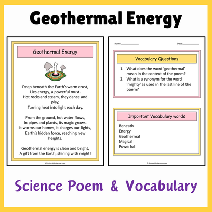 Geothermal Energy | Science Poem Reading Comprehension Activity