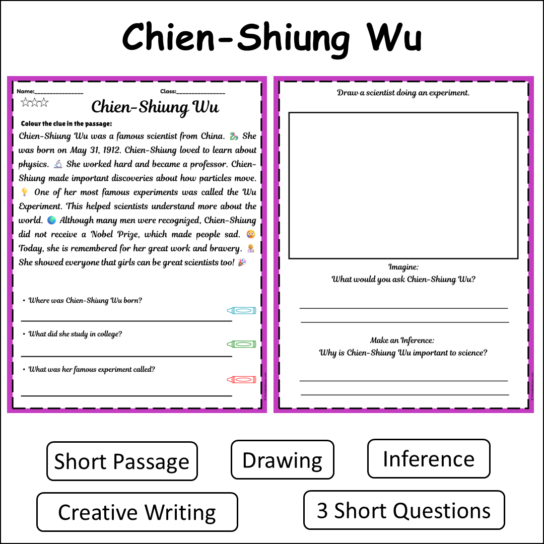 Chien-Shiung Wu | Short Reading Comprehension Creative Worksheet