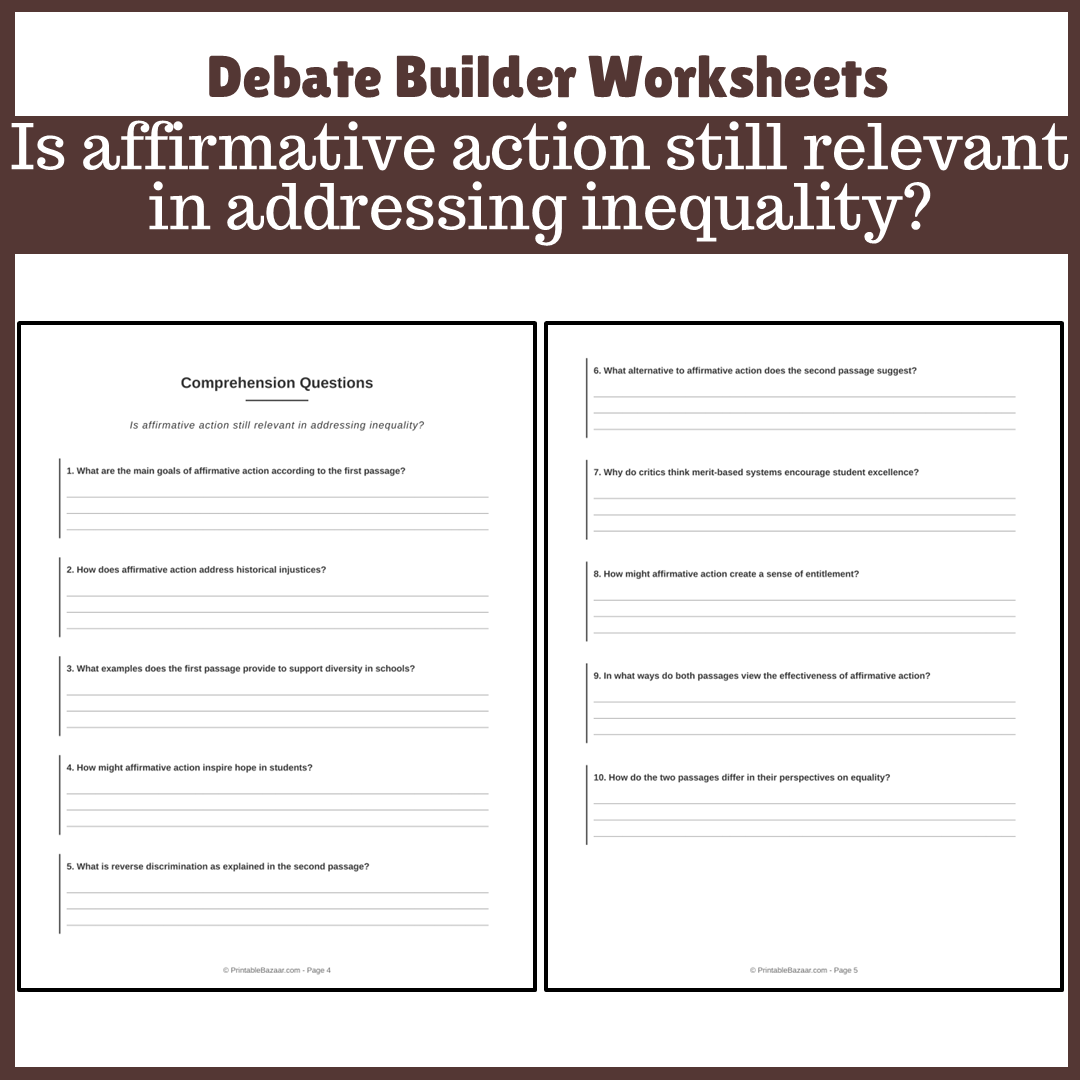 Is affirmative action still relevant in addressing inequality? | Favour and Against Worksheet Printable Activity