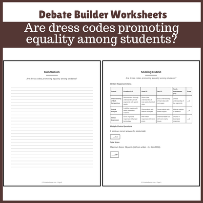 Are dress codes promoting equality among students? | Favour and Against Worksheet Printable Activity