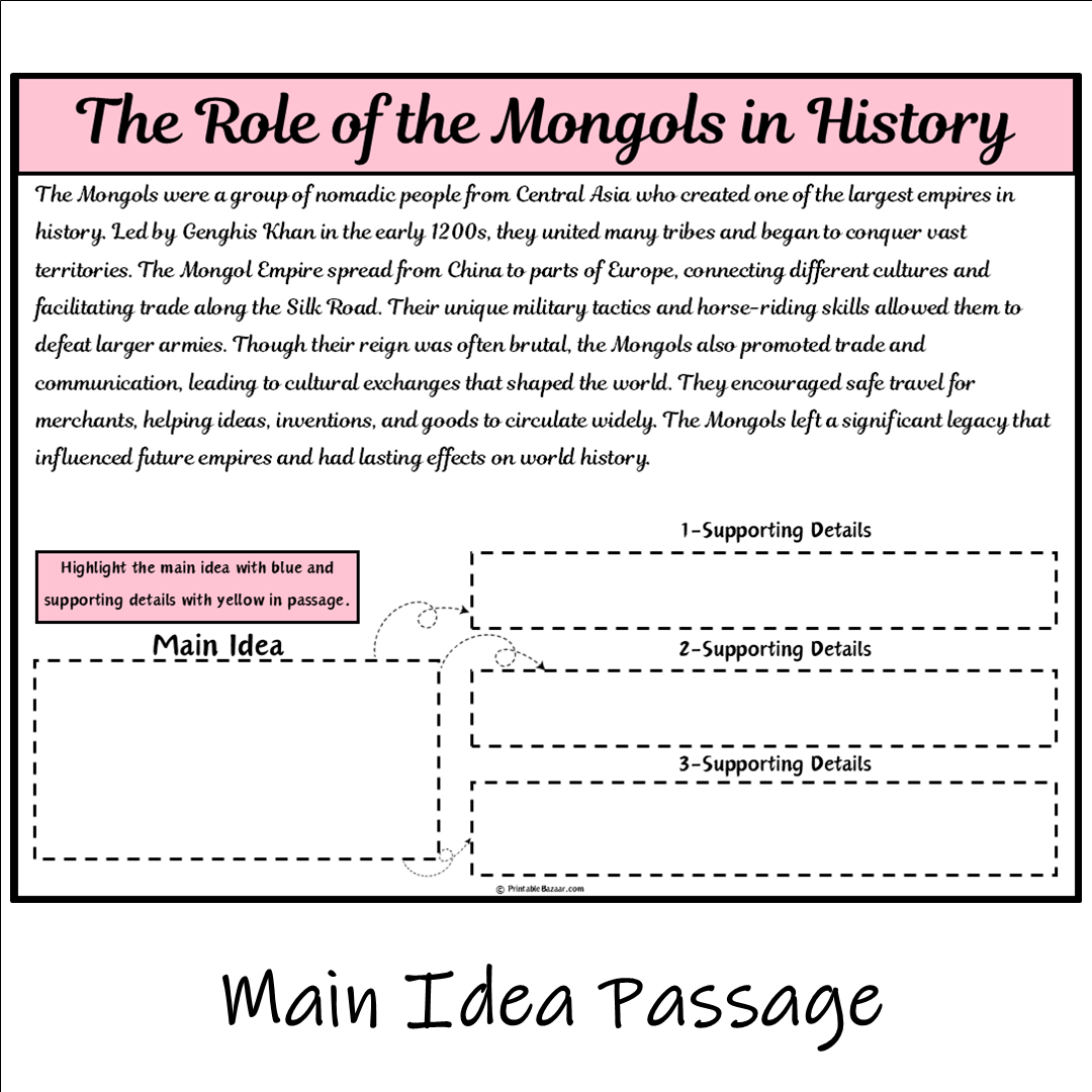 The Role of the Mongols in History | Main Idea and Supporting Details Reading Passage and Questions