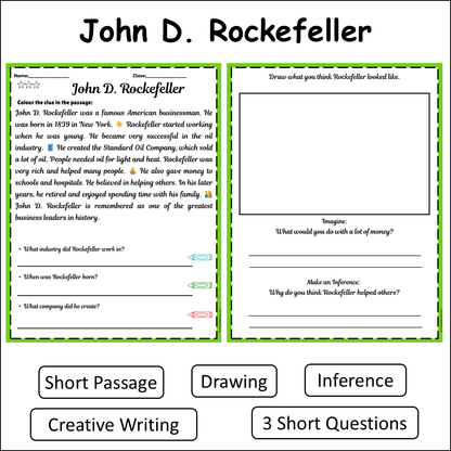 John D. Rockefeller | Short Reading Comprehension Creative Worksheet