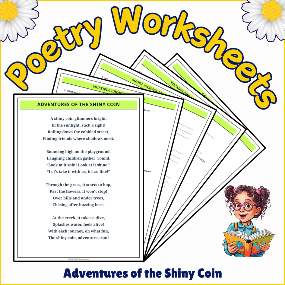 Adventures of the Shiny Coin | Poem Grammar Worksheet Printable Activity