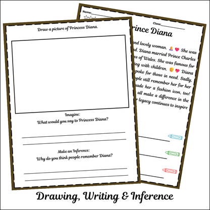 Prince Diana | Short Reading Comprehension Creative Worksheet