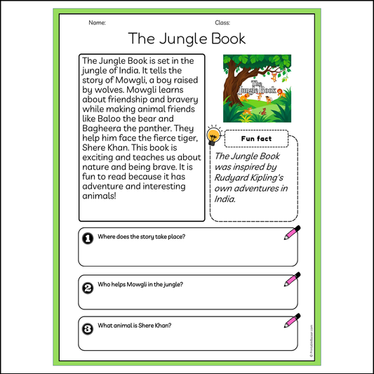 The Jungle Book | Reading Passage Comprehension Questions Writing Facts Worksheet