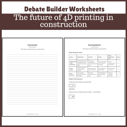 The future of 4D printing in construction | Favour and Against Worksheet Printable Activity