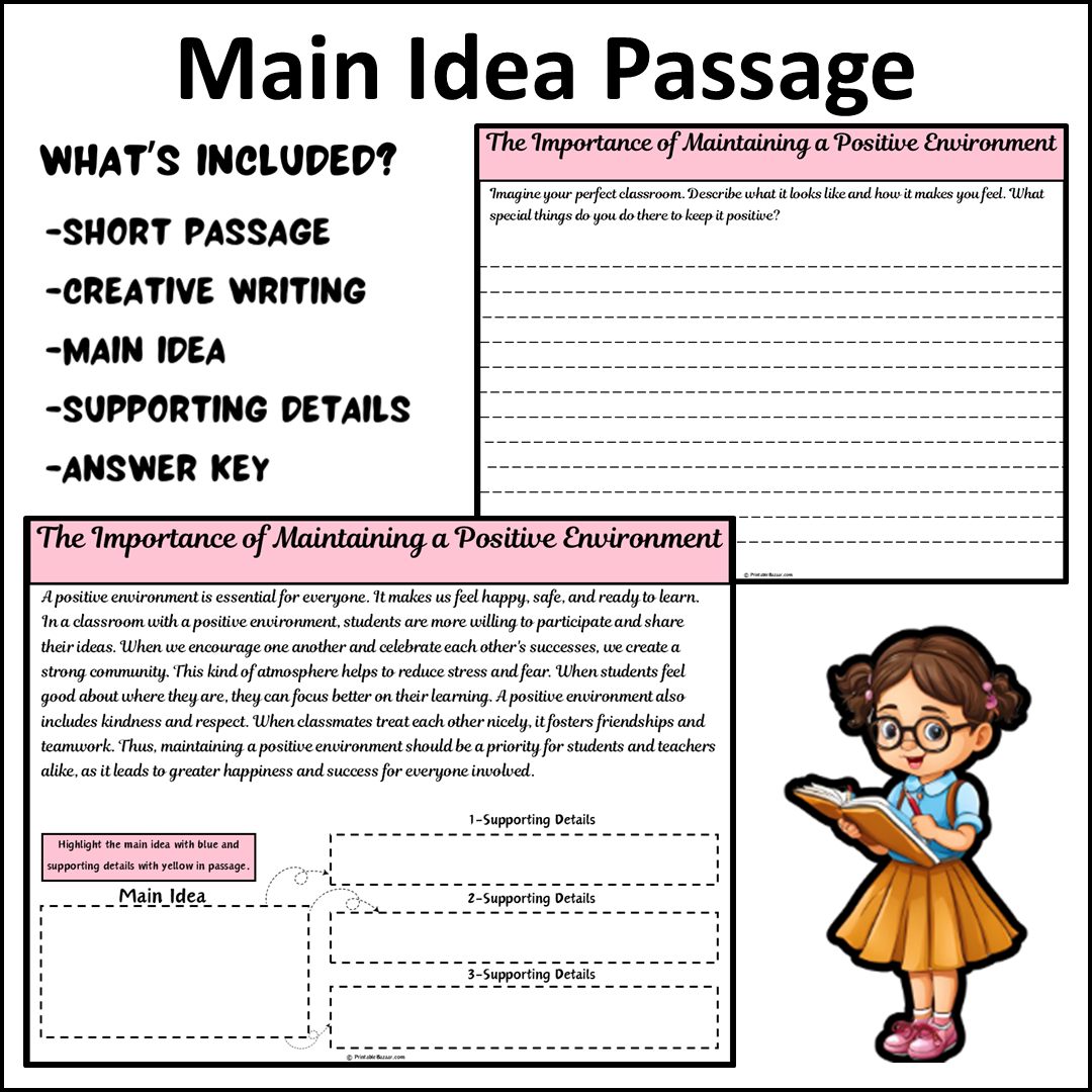 The Importance of Maintaining a Positive Environment | Main Idea and Supporting Details Reading Passage and Questions