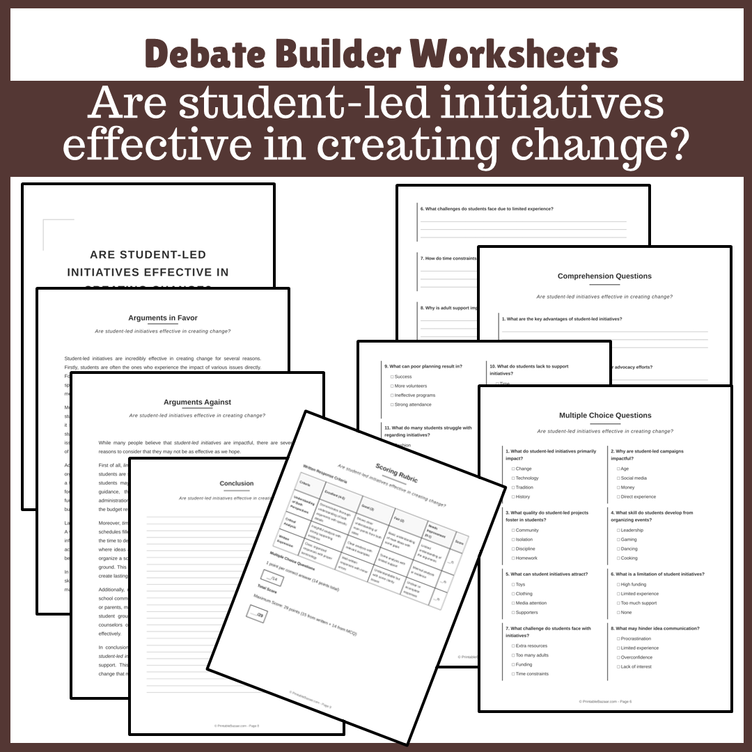 Are student-led initiatives effective in creating change? | Favour and Against Worksheet Printable Activity