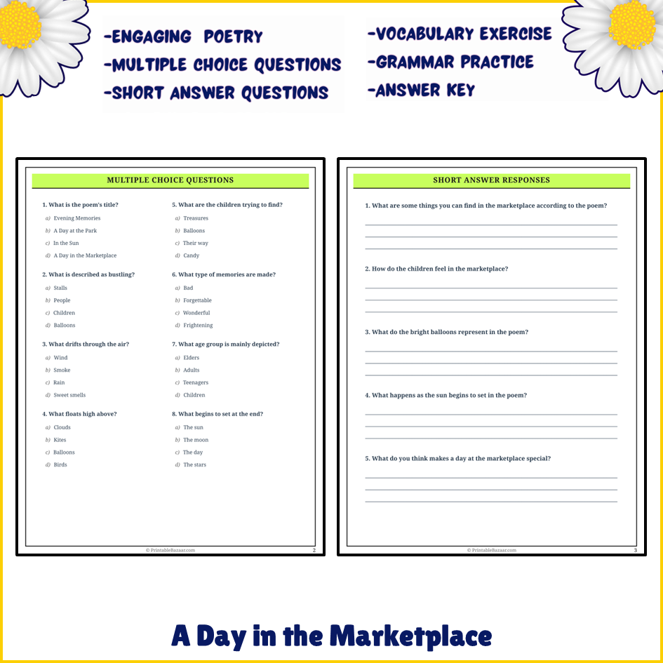 A Day in the Marketplace | Poem Grammar Worksheet Printable Activity