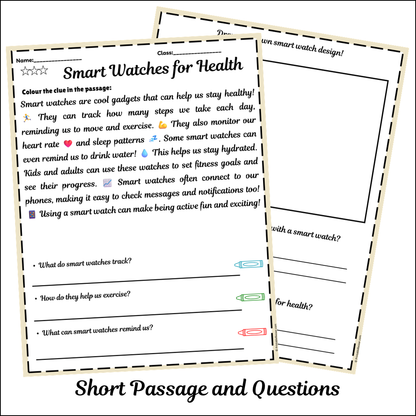 Smart Watches for Health | Short Reading Comprehension Creative Worksheet